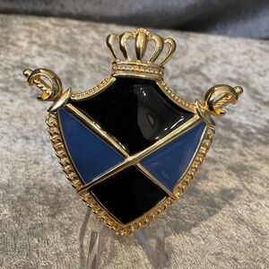 Vintage Monet Blue and Black Coat of Arms Pin